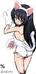  animal_costume animal_ears ass bangs bell bell_collar black_hair brown_eyes cat_costume cat_ears cat_tail collar cowboy_shot dated eyebrows_visible_through_hair fake_animal_ears frilled_leotard frills girls_und_panzer gloves highres leotard looking_at_viewer looking_back loriko parted_lips paw_gloves paws reizei_mako saliva short_hair simple_background sketch smile solo standing strapless strapless_leotard sweat tail twitter_username white_background white_legwear white_leotard 