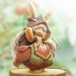  :3 :d animal_ears barefoot blurry depth_of_field ears_through_headwear eyebrows_visible_through_hair fang full_body furry helmet horizontal_pupils horned_helmet made_in_abyss nanachi_(made_in_abyss) nekoita open_mouth pants puffy_pants smile solo standing tail topless white_hair yellow_eyes 