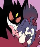  1boy 1girl @_@ ahoge al_bhed_eyes bent_over breasts erection fellatio gengar hand_on_head headband hex_maniac_(pokemon) highres inverted_nipples large_breasts long_hair long_tongue looking_down matching_hair/eyes mega_gengar mega_pokemon miscon nipples npc_trainer nude open_mouth oral penis pink_background pokemon pokemon_(creature) pokemon_rgby pokemon_xy purple_eyes purple_hair red_eyes red_sclera saliva silhouette simple_background smile teeth testicles tongue tongue_out uncensored 