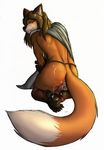  alfred_(umpherio) anthro balls butt canine clothing cum cum_on_butt cum_on_face cum_on_feet feet fox loincloth male mammal mantle pawpads paws penis red_fox simple_background solo umpherio white_background 