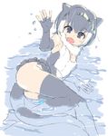  absurdres animal_ears ass breasts cleavage elbow_gloves fingerless_gloves fur_collar gloves grey_hair grey_legwear highres kemono_friends looking_at_viewer multicolored_hair omucchan_(omutyuan) open_mouth otter_ears otter_tail partially_submerged short_hair sketch small-clawed_otter_(kemono_friends) small_breasts solo tail thighhighs two-tone_hair white_hair 