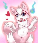  &lt;3 2014 anthro black_nose blue_eyes blush breasts cat featureless_crotch feline female fur hair looking_at_viewer mammal navel neguchi69 nude open_mouth pink_fur simple_background solo standing white_fur white_hair 