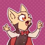  2017 anthro arctic_fox bow_tie canine cape cheek_tuft clothed clothing disney dotted_background fangs female fox fuel_(artist) mammal open_mouth pattern_background simple_background skye_(zootopia) solo tuft vampire zootopia 