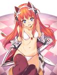  alisia_heart animal_ears armor bikini cleavage kawata_hisashi swimsuits sword thighhighs to_heart_2_dungeon_travelers_2 