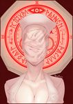  2017 big_breasts border breasts brown_background bust_portrait cleavage clothed clothing collarbone faceless female front_view glowing halo_of_the_sun hat hi_res humanoid konami magic magic_circle monstrous_humanoid not_furry nurse nurse_(silent_hill) nurse_uniform pale_skin portrait raidaruru signature silent_hill simple_background solo uniform video_games white_background white_clothing white_skin 