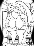  anthro big_breasts black_and_white breasts claws clothed clothing darkboss dragon ear_piercing huge_breasts keyhole looking_at_viewer mirror monochrome nipples panties piercing topless underwear undressing wings 