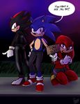  echidna hedgehog hitch_hiking knuckles_the_echidna male mammal mobian_(species) monotreme pranky shadow_the_hedgehog sonic_(series) sonic_the_hedgehog 