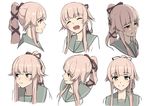  blush character_sheet crying expressions green_eyes hair_flaps kantai_collection koubakotone long_hair looking_at_viewer multiple_views open_mouth pink_hair ponytail pout short_sleeves smile very_long_hair yura_(kantai_collection) 