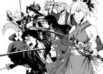  animal_ear_fluff animal_ears armor assassin_(fate/stay_night) bangs beard black_bow black_legwear black_scarf bodysuit bow breasts detached_sleeves earrings facial_hair fate/grand_order fate_(series) fingerless_gloves fox_ears gloves greyscale hair_bow hair_ornament hakama haori highres hijikata_toshizou_(fate/grand_order) holding holding_sword holding_weapon japanese_clothes jewelry katana kimono kofunami_nana large_breasts lineup long_hair low-tied_long_hair minamoto_no_raikou_(fate/grand_order) miyamoto_musashi_(fate/grand_order) monochrome naked_armor no_pupils obi okita_souji_(fate) okita_souji_(fate)_(all) old_man open_mouth parted_bangs ponytail ribbon sash scarf sheath sheathed shinsengumi short_hair short_kimono side_ponytail sleeveless sleeveless_kimono smile suzuka_gozen_(fate) sword thighhighs ushiwakamaru_(fate/grand_order) very_long_hair weapon yagyuu_munenori_(fate/grand_order) 