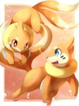  artist_name blue_eyes bright_pupils bubble buizel dated eye_contact fangs full_body gen_4_pokemon highres ivan_(ffxazq) looking_at_another multiple_tails no_humans open_mouth pokemon pokemon_(creature) red_eyes smile tail two_tails 