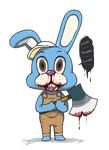  ... 2016 3_toes 4_fingers aliasing alien-sama alpha_channel ambiguous_gender animal_crossing anthro axe baseball_cap biped blood blood_on_face blood_on_mouth blood_on_teeth blood_on_weapon blood_stain blue_body brown_clothing brown_eyes button_(fastener) clothing creepy crossover dialogue digital_drawing_(artwork) digital_media_(artwork) dripping english_text floppy_ears freckles front_view fusion grey_nose hat holding_object holding_weapon konami lagomorph mammal melee_weapon nightmare_fuel nintendo nosebleed overalls rabbit robbie_the_rabbit shadow silent_hill simple_background solo speech_bubble standing stare text toes transparent_background two_tone_body video_games weapon white_body wide_eyed zipper_t._bunny_(animal_crossing) 