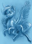  2014 blue_and_white buckitponydoodles cutie_mark equine eyelashes feathered_wings feathers female feral flying friendship_is_magic looking_at_viewer mammal monochrome my_little_pony pegasus rainbow_dash_(mlp) restricted_palette simple_background smile solo spread_wings wings 