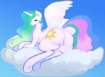  big_butt butt cloud equine feathers female friendship_is_magic hooves horn huge_butt lying mammal my_little_pony princess_celestia_(mlp) pussy sanfin sanfingulipunrapin solo winged_unicorn wings 