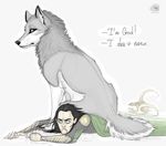  2012 ambiguous_gender canine duo feral humanoid loki_(marvel) lying mammal marvel natalie_de_corsair on_ground pinned sitting sitting_on skull wolf 