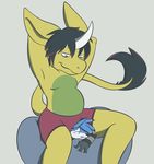  2013 anthro azurathefox canine clothed clothing duo fox geckonori geno_(geckonori) kirin macro mammal micro partially_clothed pinned sat_on sitting sitting_on size_difference 