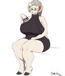  anthro big_breasts breasts caprine eyewear female glasses goat horn huge_breasts looking_at_viewer mammal plankboy sitting slightly_chubby smile solo voluptuous 