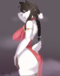  1girl artist_request chinese_clothes fingerless_gloves furry gloves long_hair panda ponytail red_eyes solo twindrills 