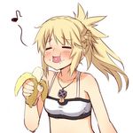  1girl banana blonde_hair eating fate/apocrypha fate_(series) female food happy hondarai ponytail saber_of_red small_breasts solo 