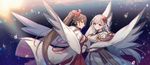  azur_lane blue_eyes blush breasts brown_eyes brown_hair closed_mouth commentary_request cowboy_shot hair_ornament holding_hands interlocked_fingers japanese_clothes kimono long_hair long_sleeves looking_at_viewer medium_breasts multiple_girls ponytail shoukaku_(azur_lane) sideboob silver_hair very_long_hair veryberry00 wide_sleeves zuikaku_(azur_lane) 