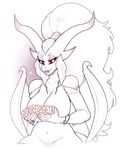  &lt;3 anthro breasts commission-mission convenient_censorship dragon female hair horn makeup monochrome nude smile solo voluptuous wide_hips wings 