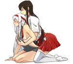  akagi_(kantai_collection) backless_dress backless_outfit bare_back bare_shoulders blush breast_grab breasts commentary_request dress grabbing hand_under_clothes japanese_clothes kantai_collection large_breasts long_hair meme_attire multiple_girls naked_sweater ribbed_sweater sen_(alshy379) shoukaku_(kantai_collection) sideboob straight_hair sweater sweater_dress thighhighs turtleneck turtleneck_sweater virgin_killer_sweater yuri 
