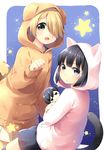  :o animal_costume animal_ears black_eyes black_hair blonde_hair cat_costume cat_tail character_doll chibi dog_costume doll hair_over_one_eye hikariin25 holding holding_doll multiple_girls oota_saya paw_pose short_hair skirt star tail tanaka-kun_wa_itsumo_kedaruge tanaka_(tanakeda) tanaka_rino 