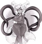  anthro clothed clothing commission-mission female hedgehog looking_at_viewer makeup mammal mature_female monochrome smile solo standing tentacles voluptuous 