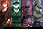  2017 abs anthro bathym canine clothed clothing demon feline fenrir_(housamo) fur headband horkeukamui kemono male mammal multicolored_fur muscular muscular_male nomad tach8 tiger tokyo_afterschool_summoners wolf 