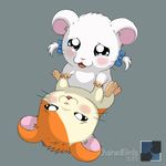  bijou blush chainedbirds duo female feral fur grey_background hamster hamtaro hamtaro_(series) hand_holding male male/female mammal open_mouth orange_fur ribbons rodent simple_background white_fur 