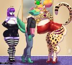  2017 absurd_res angry anthro armwear bear betsibi big_breasts breasts cheetah cleavage clenched_teeth clothed clothing daughter dress elbow_gloves eyes_closed eyeshadow feline female footwear fully_clothed gloves green_eyes group hair hi_res high_heels huge_breasts inside jasmine_(plankboy) kissing legwear lizard long_hair makeup male mammal mother mother_and_daughter multicolored_hair nipple_bulge panda parent plankboy purple_hair reptile scalie shoes spots striped_legwear stripes teeth thick_thighs two_tone_hair wide_hips 