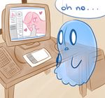  &lt;3 caught computer computer_mouse cord desk drawing duo fellatio female ghost happstablook inside keyboard male male/female mammal monitor napstablook oral sex spirit stylus tablet text undertale unknown_artist video_games 