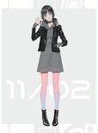  bob_cut dress highres hood jacket leather leather_jacket original short_hair vient 