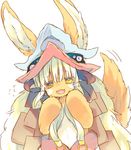  :3 :d animal_ears bangs blunt_bangs ears_through_headwear eyebrows_visible_through_hair flying_sweatdrops furry hat horizontal_pupils horns long_hair looking_at_viewer made_in_abyss monster_girl nanachi_(made_in_abyss) nekotorina open_mouth paws smile solo standing sweatdrop tail tail_wagging whiskers white_hair 