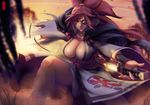  amputee baiken breasts cleavage cloak commentary eyepatch facial_tattoo facing_viewer fighting_stance guilty_gear guilty_gear_xrd high_collar japanese_clothes katana kimono large_breasts long_hair one-eyed one_knee open_clothes open_kimono pink_eyes pink_hair ponytail reverse_grip ruben_de_vela scabbard scar scar_across_eye serious sheath solo sword tattoo unsheathing weapon 