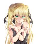  blonde_hair breasts commentary_request crossed_arms green_eyes long_hair looking_at_viewer marion_phauna shaman_king simple_background small_breasts solo tetsu_tissue twintails upper_body white_background 