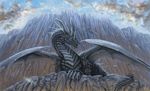  claws day detailed_background digital_media_(artwork) dragon grey_scales horn membranous_wings outside scales scalie sky spines western_dragon wings x-celebril-x 