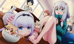  6+girls :3 :d ^_^ ^o^ animal_ears aqua_eyes ark_ford ass barefoot black_hair blue_eyes brown_hair cat_ears cat_tail chaika_trabant closed_eyes commentary_request crossover dragon_tail eromanga_sensei highres hitsugi_no_chaika holding in_bowl in_container izumi_masamune izumi_sagiri jacket kanna_kamui kobayashi-san_chi_no_maidragon kobayashi_(maidragon) kono_subarashii_sekai_ni_shukufuku_wo! long_hair lying maa_(nyanko_days) minigirl movie_poster multiple_crossover multiple_girls necktie nyanko_days on_stomach open_mouth orange_eyes paper ponytail poster_(object) rou_(nyanko_days) school_uniform shii_(nyanko_days) short_hair silver_hair sitting slit_pupils smile suspenders sweatdrop table tablet_pc tail to_aru_kagaku_no_railgun to_aru_majutsu_no_index vest wooden_floor 