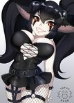  2016 belt big_breasts black_hair bracelet breasts clothed clothing female fishnet goth hair hands_behind_back hi_res humanoid jewelry league_of_legends lingerie makeup orange_eyes pointy_ears poppy_(lol) riot_games short_stack shortstack skirt skull slit_pupils smile solo standing teeth thick_thighs tofuubear twintails_(disambiguation) video_games yordle 