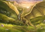  2015 claws day detailed_background digital_media_(artwork) dragon grass membranous_wings outside scales scalie sky solo spines western_dragon wings x-celebril-x yellow_scales 