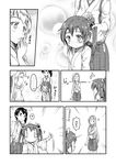  &gt;_o ... /\/\/\ 0_0 3girls ? blush blush_stickers breasts brush closed_eyes comic flying_sweatdrops greyscale hachimaki hair_brushing hair_ribbon hairband hand_on_another's_head hand_to_own_mouth hands_up headband heart holding_brush japanese_clothes kaga_(kantai_collection) kantai_collection large_breasts long_hair long_sleeves monochrome multiple_girls one_eye_closed ribbon sakimiya_(inschool) shoukaku_(kantai_collection) side_ponytail sidelocks skirt smile sparkle spoken_blush spoken_ellipsis spoken_exclamation_mark spoken_question_mark surprised thighhighs thumbs_up translated twintails wide_sleeves younger zuikaku_(kantai_collection) 
