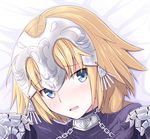  absurdres blonde_hair blue_eyes blush dakimakura eyebrows_visible_through_hair face fate/apocrypha fate_(series) gauntlets headpiece highres jeanne_d'arc_(fate) jeanne_d'arc_(fate)_(all) kirishima_noa looking_at_viewer open_mouth solo 