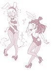  2girls bunny_ears bunnysuit glasses high_heels kagari_atsuko little_witch_academia long_hair lotte_jansson short_hair 