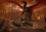  digital_media_(artwork) dragon feral fire horn membranous_wings scalie solo spines spread_wings tank vehicle western_dragon wings x-celebril-x 