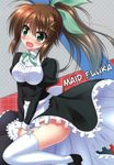  blush breasts brown_hair endori fuuka_reventon green_eyes highres large_breasts lyrical_nanoha maid open_mouth solo tears vivid_strike! 