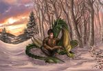  2015 book clothed clothing day detailed_background digital_media_(artwork) dragon duo feral human mammal outside reading sitting sky smile snow tree x-celebril-x 