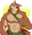  2017 abs anthro biceps canine clothed clothing fur kororoman male mammal muscular muscular_male nipples pecs simple_background solo topless wolf 