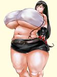  belly belt black_hair blush breasts cleavage earrings fat fat_folds final_fantasy final_fantasy_vii gigantic_breasts gloves jewelry long_hair mature miniskirt navel nipples open_mouth plump red_eyes seinto_(metameter) skirt solo suspender_skirt suspenders thick_thighs thighs tifa_lockhart veiny_breasts wide_hips 