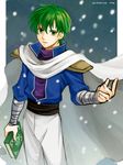  artist_name bad_id bad_pixiv_id bandages book cape dated fire_emblem fire_emblem:_seisen_no_keifu green_eyes green_hair male_focus miz_(nnsz2472) sety_(fire_emblem) snowing solo upper_body 