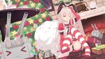  animal_ears arm_up black_panties bow box brown_eyes bunny_ears cameltoe capelet christmas_tree dutch_angle elbow_gloves fake_animal_ears gift gift_box gloves hand_on_head highres holding holding_box indoors kantai_collection long_hair miniskirt natsu97 one_eye_closed open_mouth panties pleated_skirt red_bow red_capelet red_gloves red_skirt rensouhou-chan revision sack santa_costume shimakaze_(kantai_collection) silver_hair sitting skirt solo star striped striped_legwear thighhighs underwear very_long_hair 