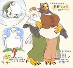  ambiguous_gender anthro avian baby_bottle beak big_breasts bird blush bottle breasts bubonikku earth eyelashes feathers female headscarf japanese_text macro milk pregnant smile talons text translation_request 